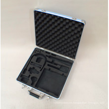 Caja de herramientas de aluminio con superficie de PVC negro y dos teclas de bloqueo de metal negro BMK-141